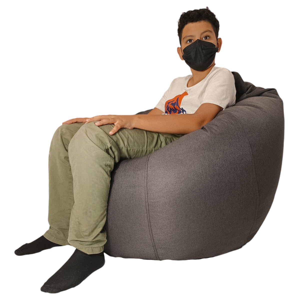 Puff Oval Mediano Lavable Gris Oxford