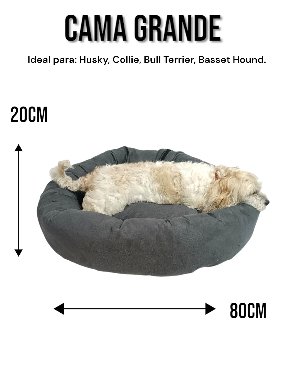 Cama para perro circular aterciopelado, fresca y acogedora.