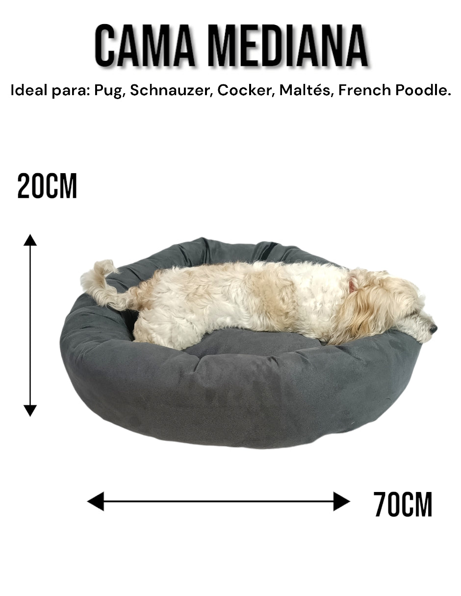 Cama para perro circular aterciopelado, fresca y acogedora.