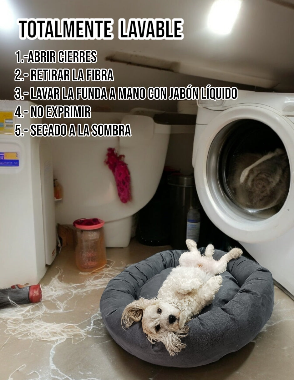 Cama para perro circular aterciopelado, fresca y acogedora.