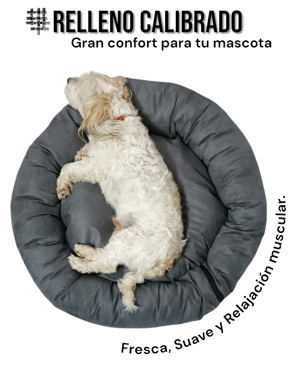 Cama para perro circular aterciopelado, fresca y acogedora.