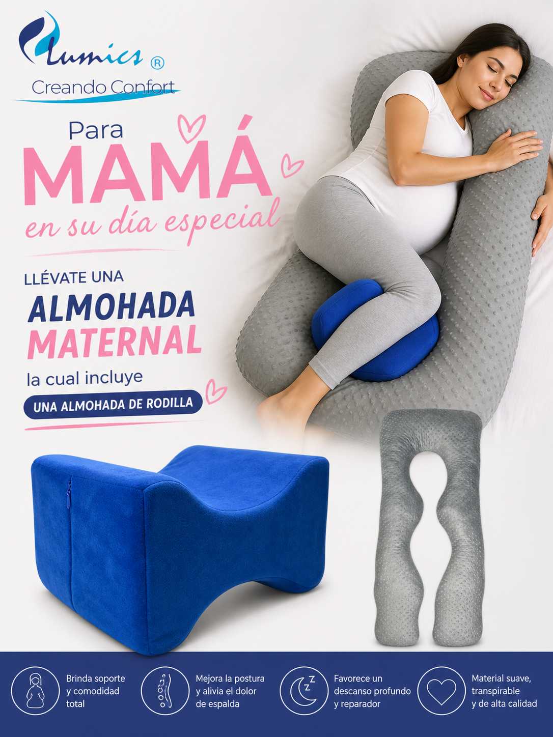 Almohada de maternidad y lactancia, incluye cojín para soporte de rodilla