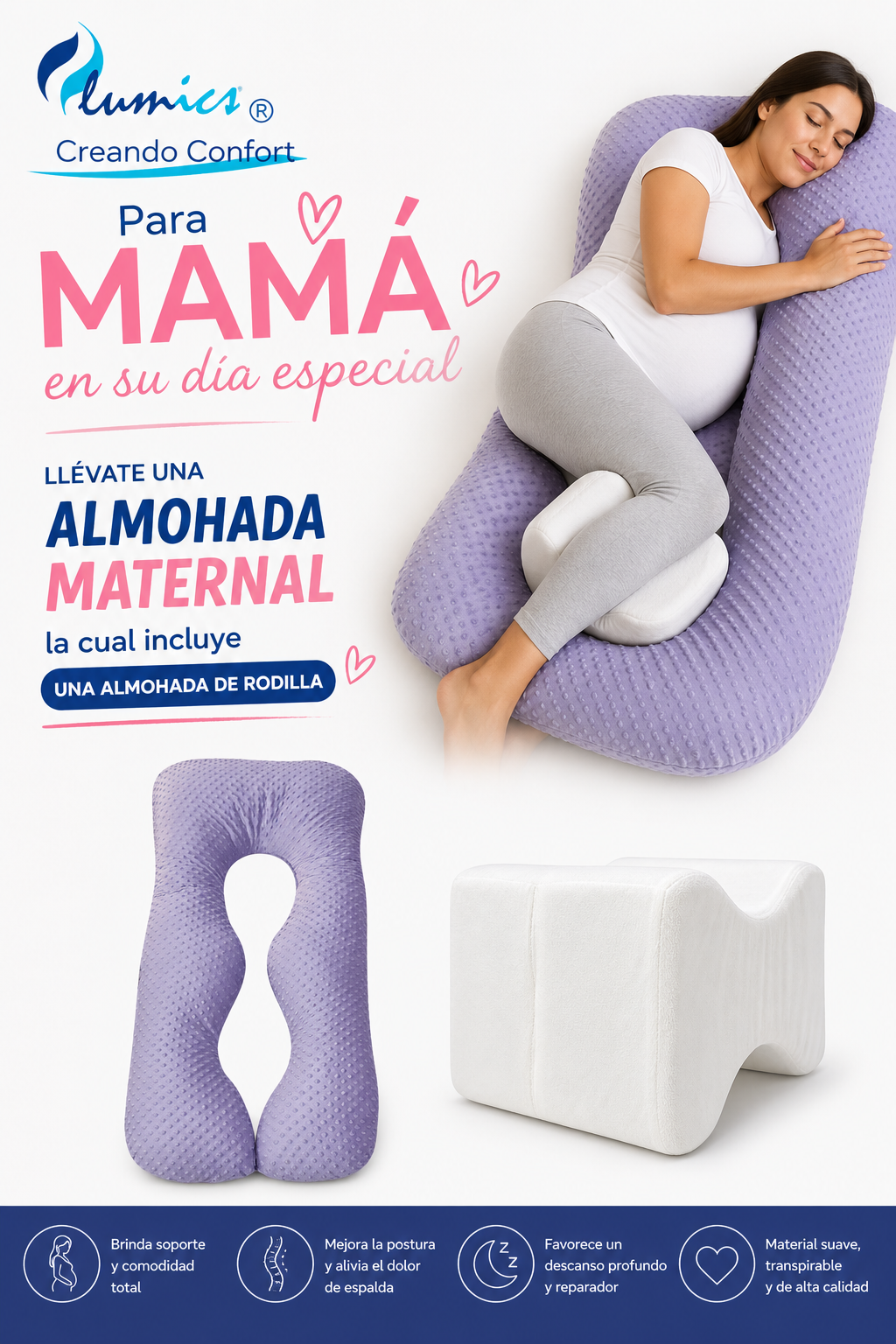 Almohada de maternidad y lactancia, incluye cojín para soporte de rodilla