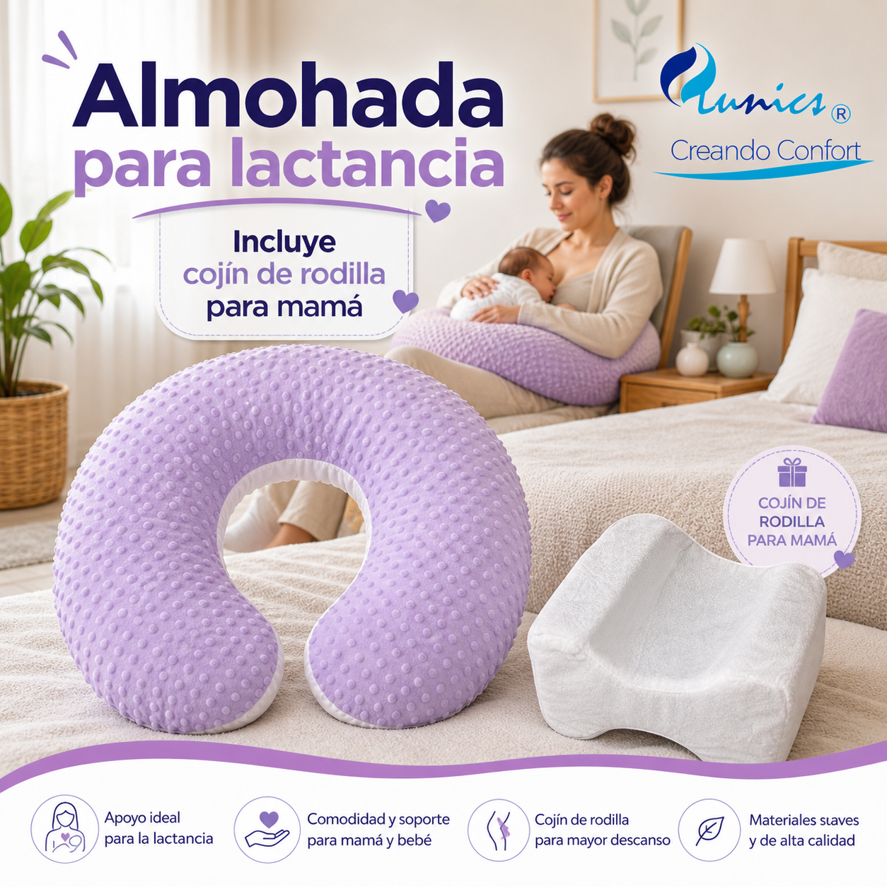 Almohada De Lactancia Lunics, Incluye Cojín De Rodilla.